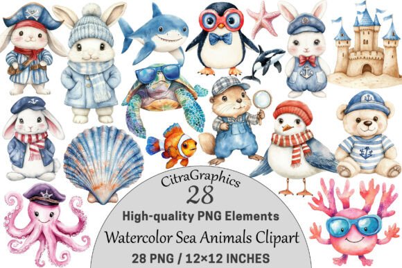 Download Watercolor Sea Animals Clipart - Sea animals clipart Collection