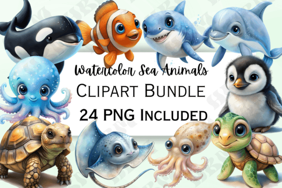 Download Cute Watercolor Sea Animals Clipart - Sea animals clipart Collection