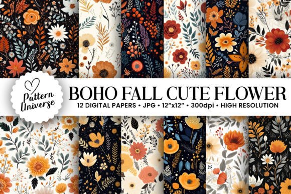 Download Boho Fall Cute Flowers Seamless Patterns - Seamless Collection