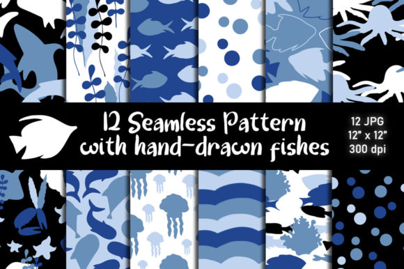 Download 12 Fish Seamless Pattern. Digital Paper. - Seamless Collection
