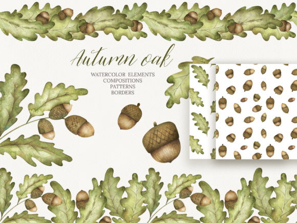 Download Watercolor Acorns and Oak Clipart - Acorn Collection
