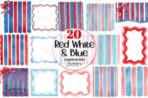 Download Red White Blue 4th of July Stripe Frames - Blue Collection