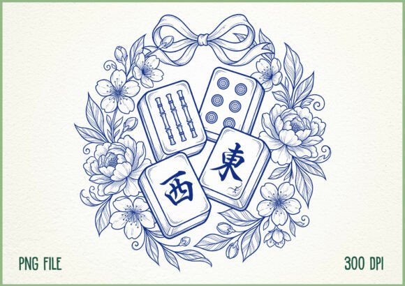 Download Blue Floral Mahjong Tiles Design - Premium Resources