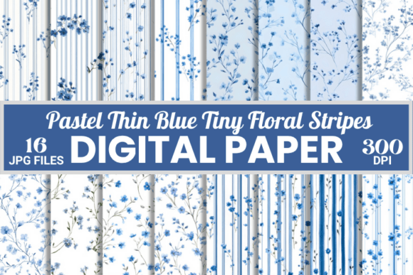 Download Pastel Thin Blue Tiny Floral Stripes Pattern - Blue Collection