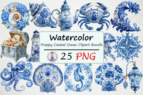 Download Preppy Coastal Ocean Clipart Bundle - Ocean clipart Collection