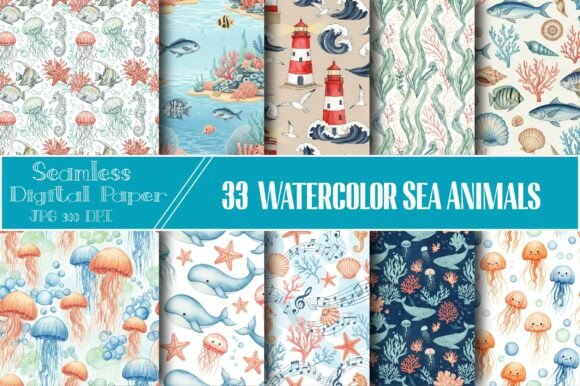 Download Watercolor Sea Animals Seamless Pattern - Seamless Collection