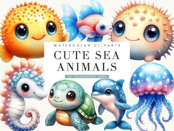 Download Cute Sea Animals Clipart Bundle - Sea animals clipart Collection