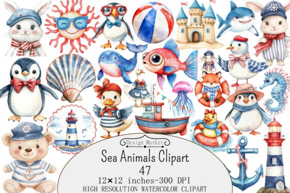 Download Watercolor Sea Animals Clipart - Sea animals clipart Collection