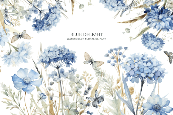 Download Dusty Blue Floral Clipart Watercolor - Premium Resources