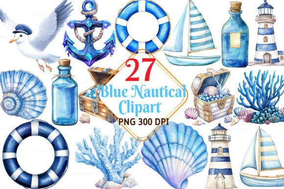 Download Watercolor Blue Nautical Collection Clip - Blue Collection