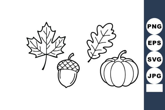 Download Autumn Leaves Acorn and Pumpkin Outline - Acorn Collection
