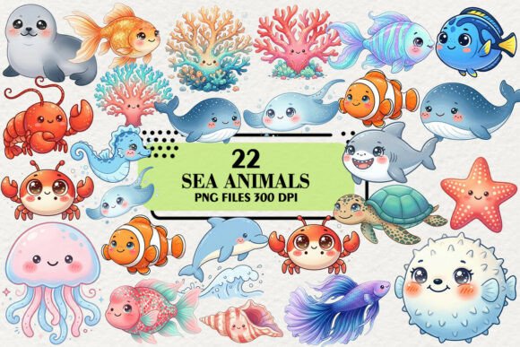 Download Kawaii Sea Animals Clipart Bundle - Sea animals clipart Collection