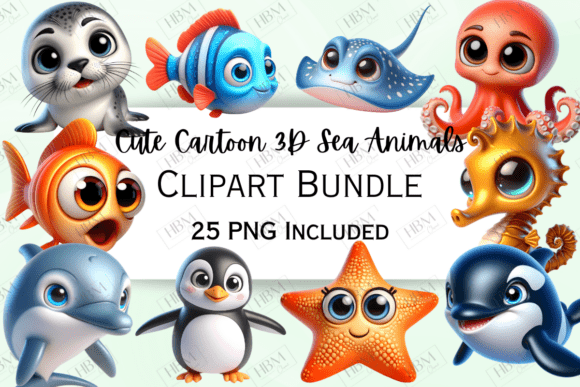 Download Cute Cartoon 3D Sea Animals Clipart - Sea animals clipart Collection